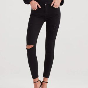 7 For All Mankind Black Ankle Skinny Ripped Jeans